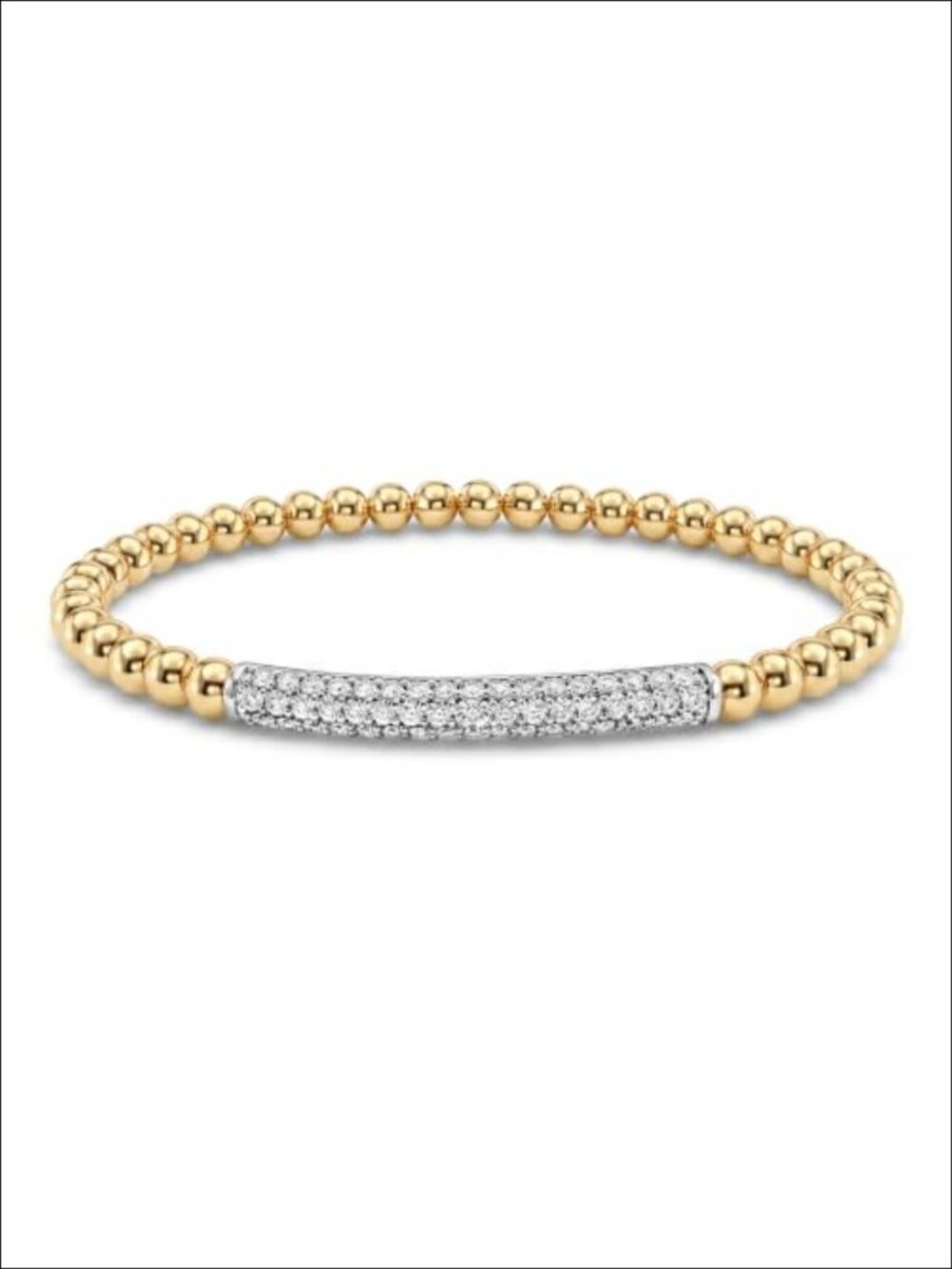 14K Gold Plated Beaded Stretch Bracelet CZ Cross Stackable